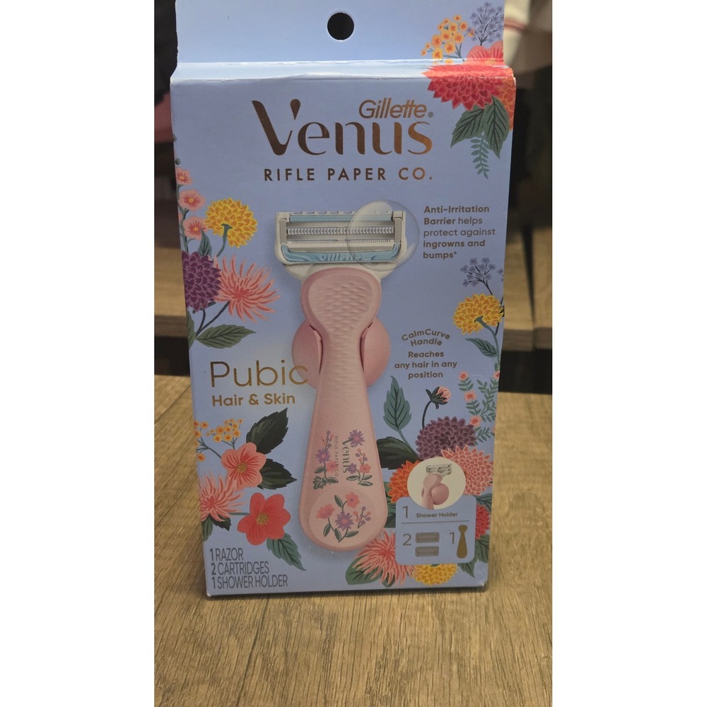 Gillette Venus Rifle Paper Co Pubic Hair and Skin Razor Set 2 Cartridges Pink